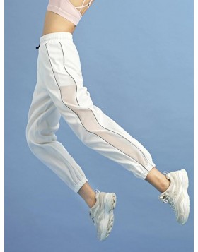 High-Waist Mesh Reflective Casual Pants