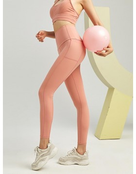 High-Waist High-Stretch Nude Leggings With Pockets